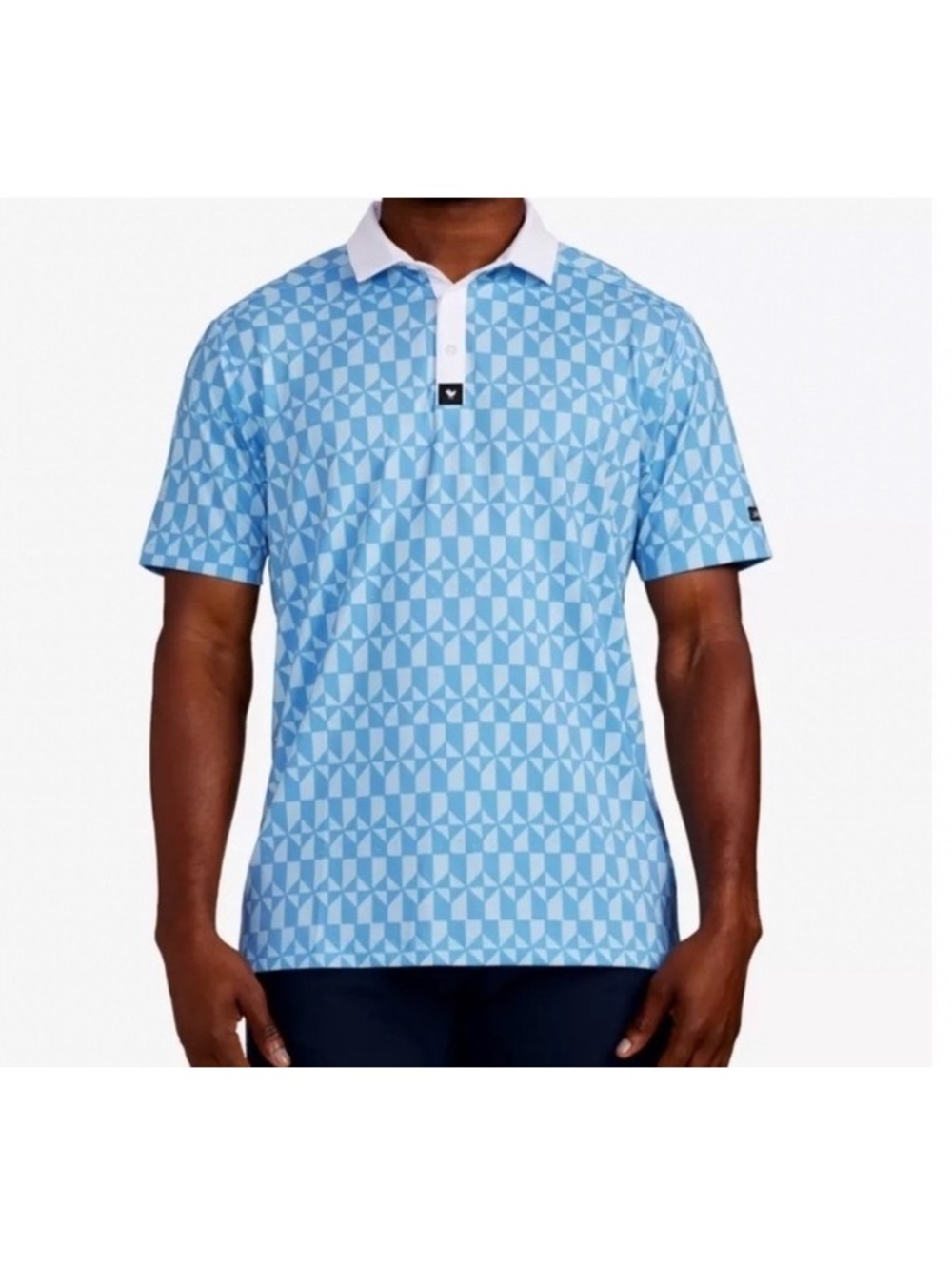 Bad Birdie Don’t Trip Men's Medium Blue Geometric Pattern Golf Polo